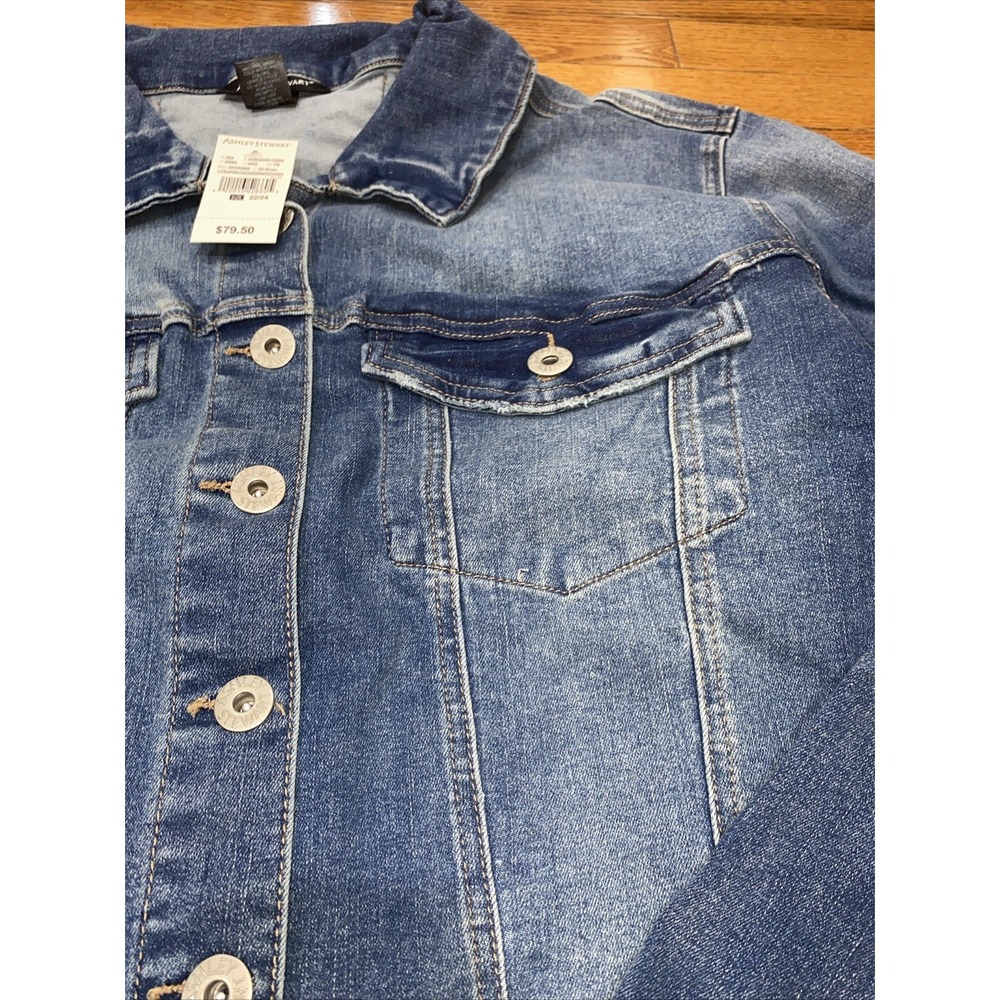 Ashley Stewart Jean Jacket Womens Plus 22 24 Blue Cropped Lace Up Back NWT Denim - Picture 4 of 6